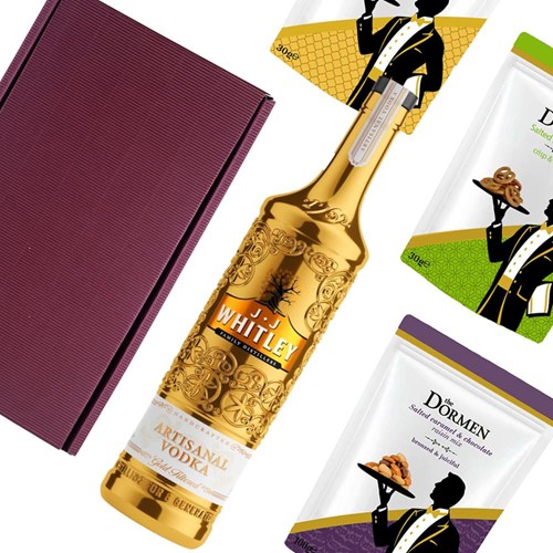 JJ Whitley Gold Artisanal Vodka 70cl Nibbles Hamper